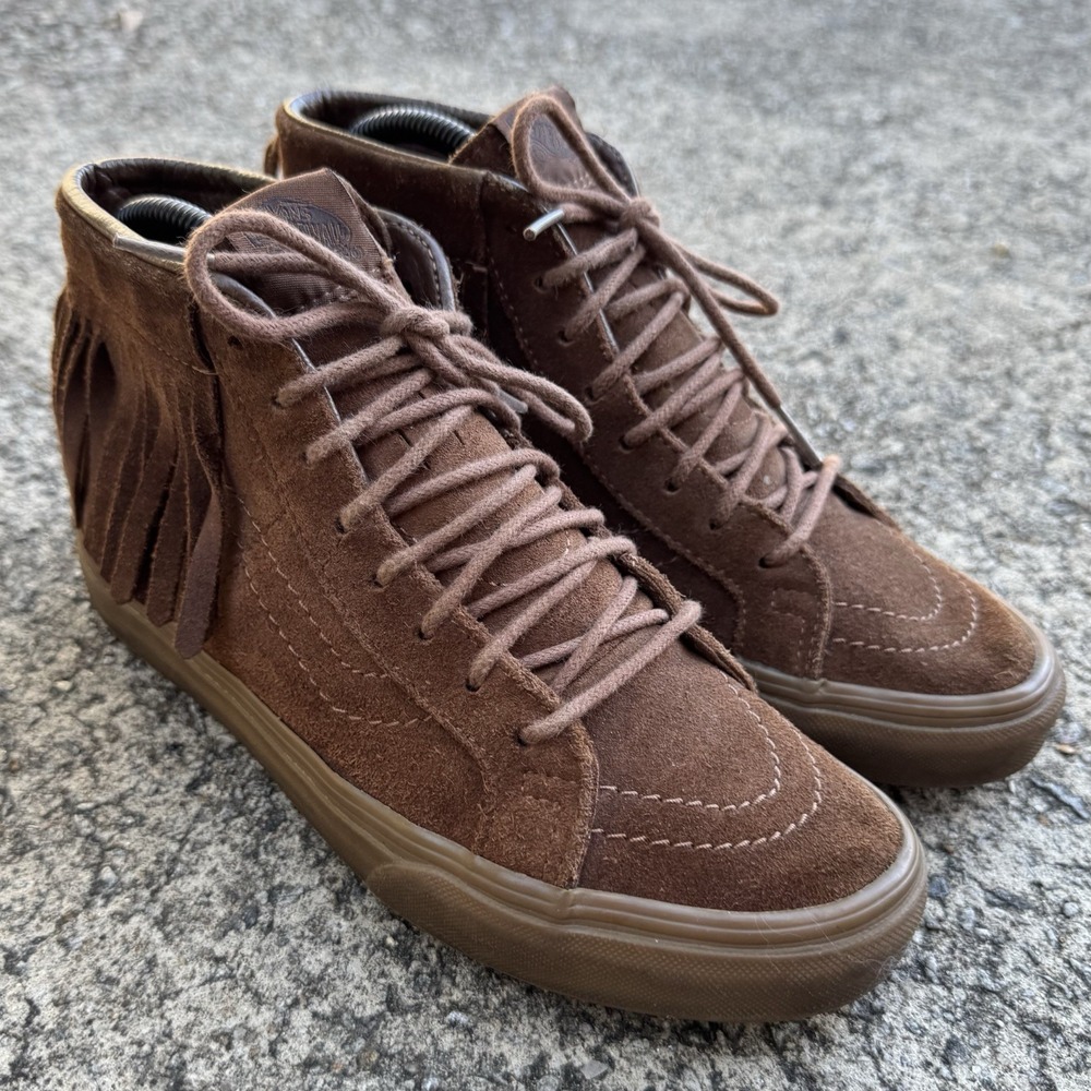 Vans Sk-8 Hi Moccasin Sneaker Women's Sz 7 (Mens 5.5) Brown Suede Fringe Sneaker
